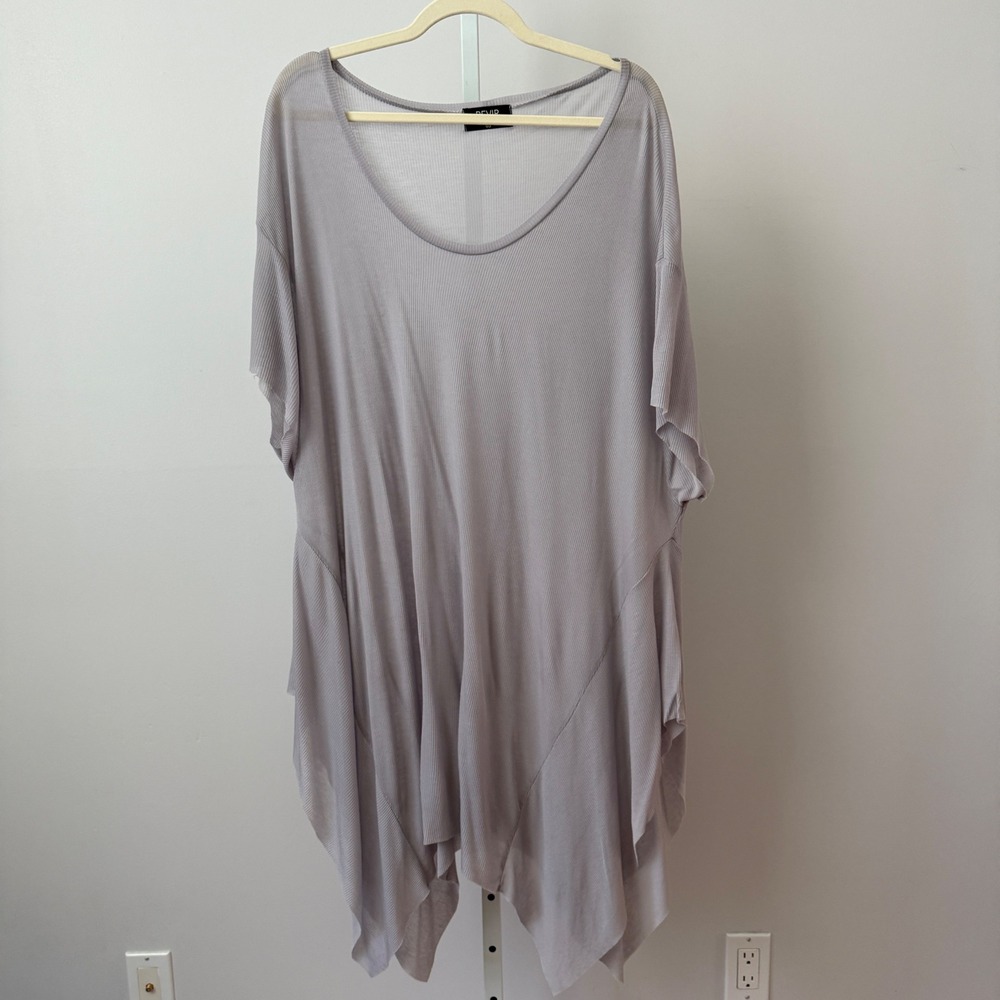 REVIR Tencel Boho Lagenlook Relaxed Sharkbite Hem Ribbed Tunic OS Grey